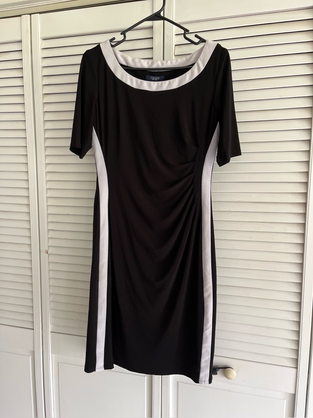 Chaps Black and White Paneled Midi Dress